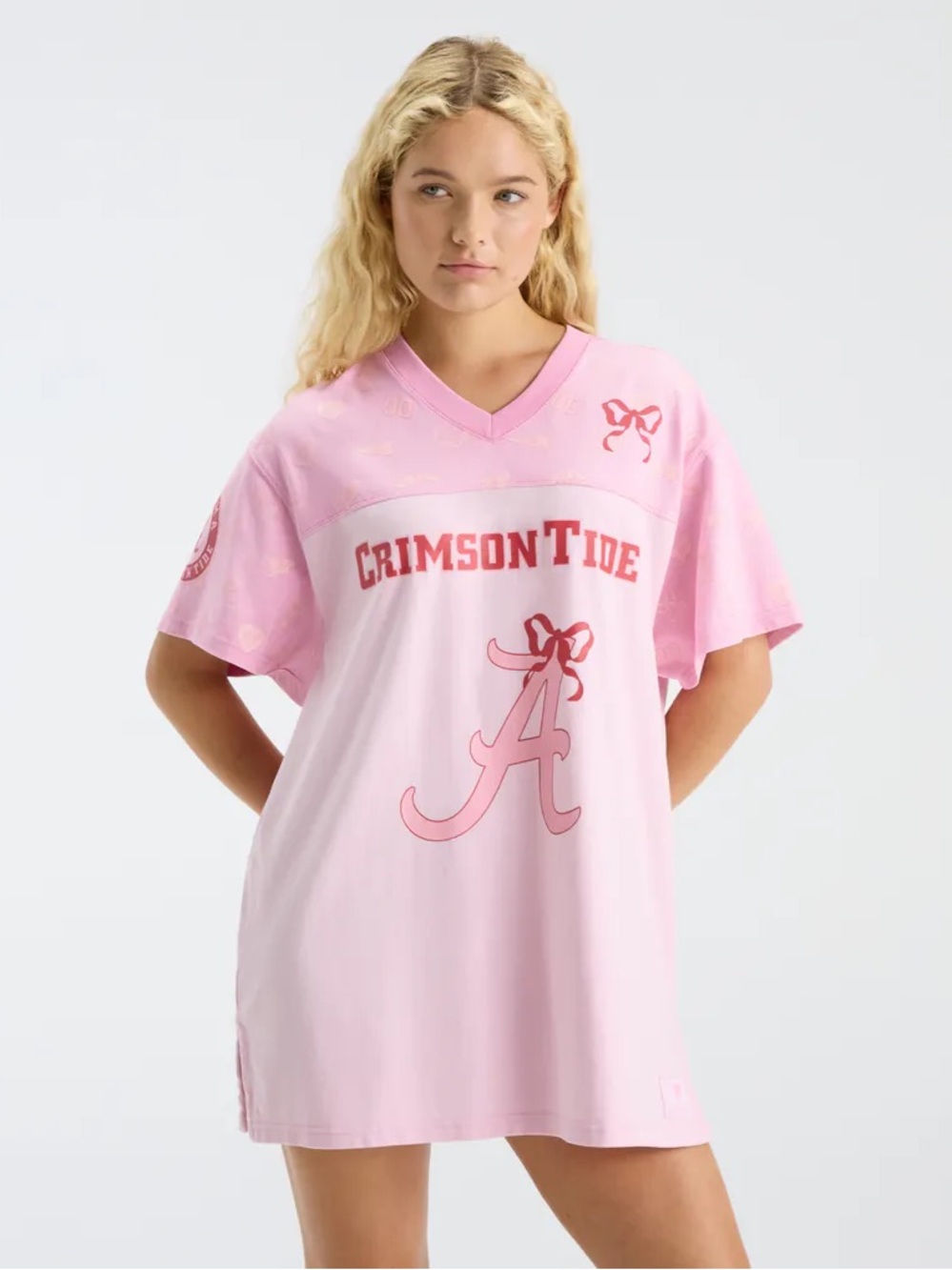 LoveShackFancy Pink Crimson Tide V‑Neck Jersey Dress